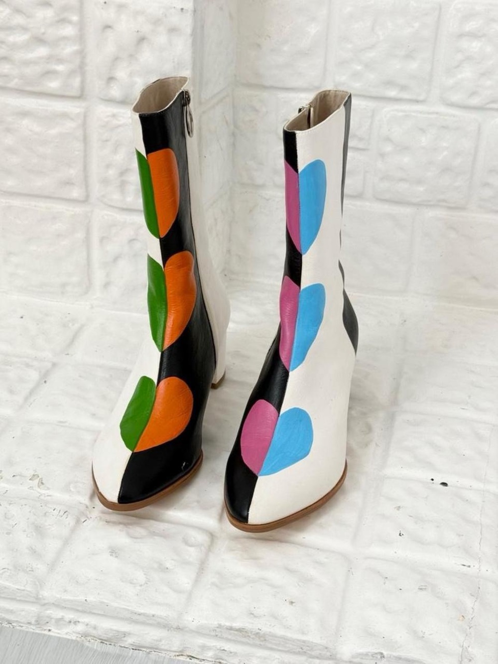 ♡ Hand Painted Colorblock Heart Leather Boots ♡